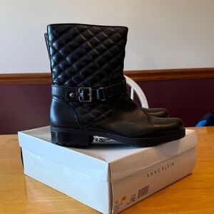Anne Klein black padded stitch boots. Size 10. New in box
